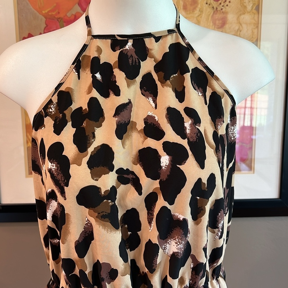 SHEIN Leopard Print Stretch Waist Halter Romper Size Large - Picture 3 of 8